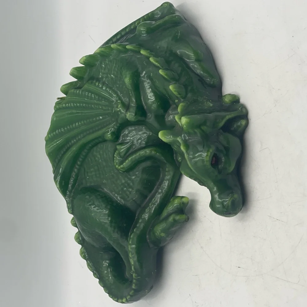 Vintage Unburnt Wax Candle Mythical Green Dragon Shaped Reptile w/Red Glass Eyes